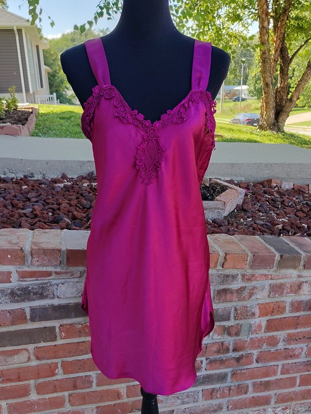 Vintage Alexandra Nicole Embroidered Floral Satin Slip Nightgown Dress 80s Sexy